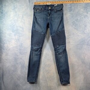 True Religion Casey Moto Skinny Jeans Womens 26 Blue Denim Ribbed Panel Low Rise